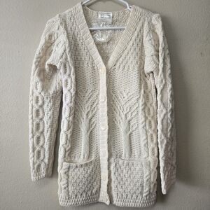 KILRONAN KNITWEAR Ireland Cream Wool Chunky Cable Knit Fisherman Cardigan NWT